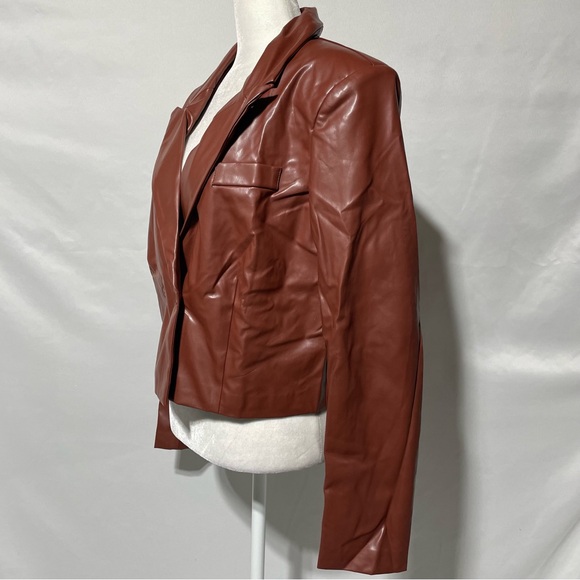 New Area Stars Faux Leather Double Breasted Cropped Jacket Brown Size Large - Picture 6 of 16